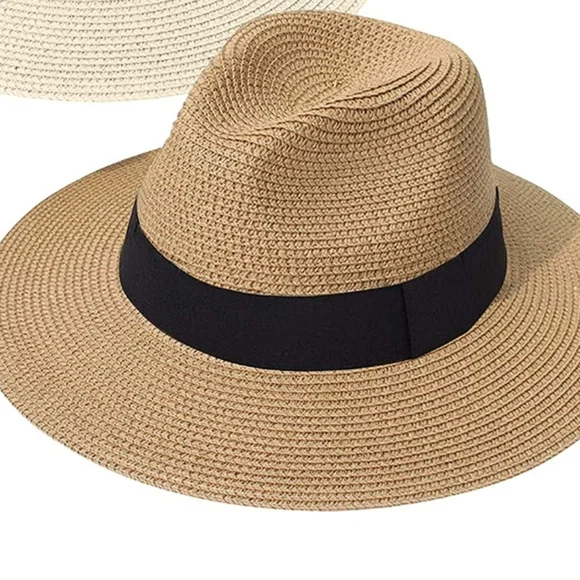 Womens Straw Hat Panama Roll up Fedora Sun hat